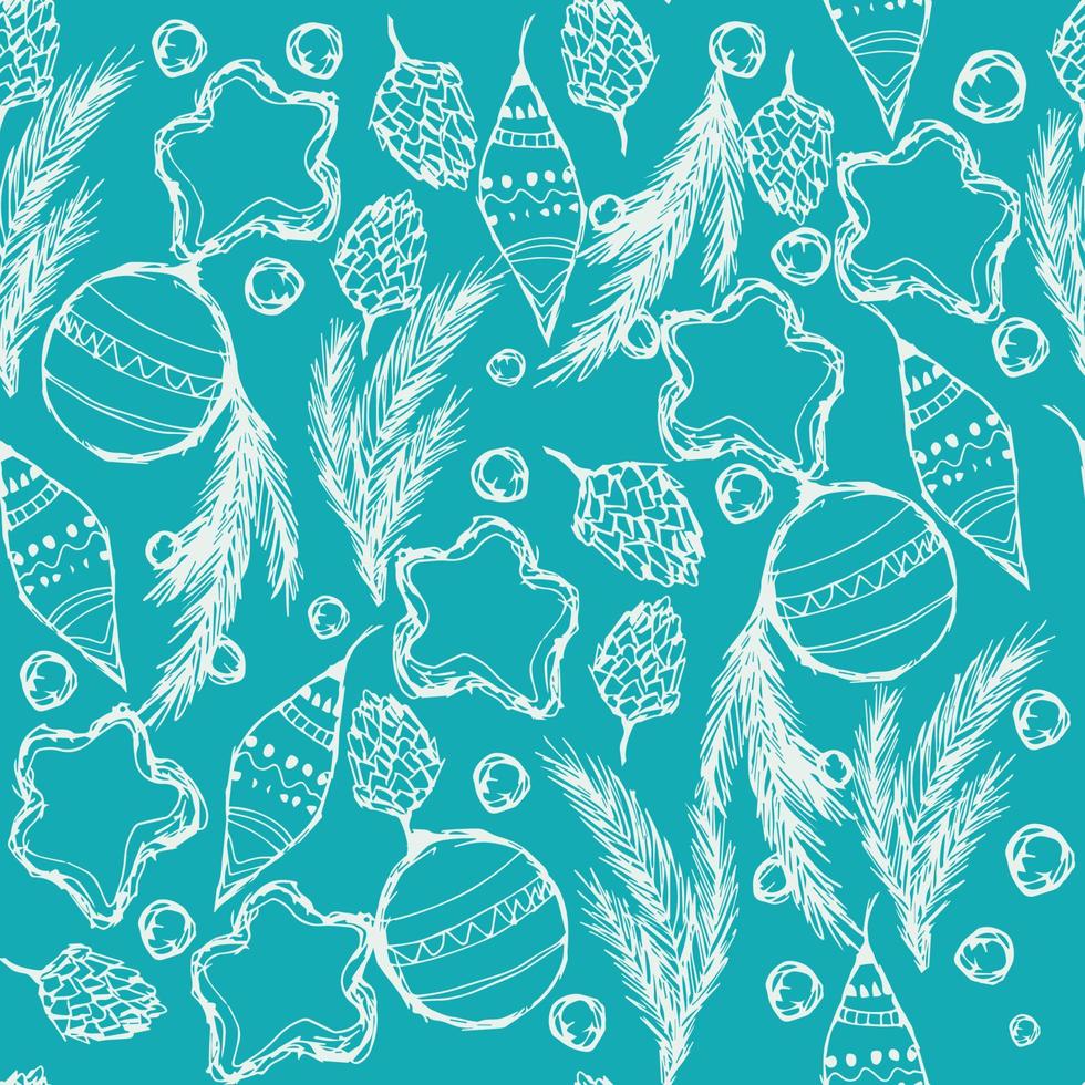 Christmas and Happy New Year seamless pattern with Christmas toys vector