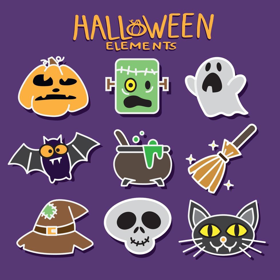 Cute vector set with Halloween illustrations.