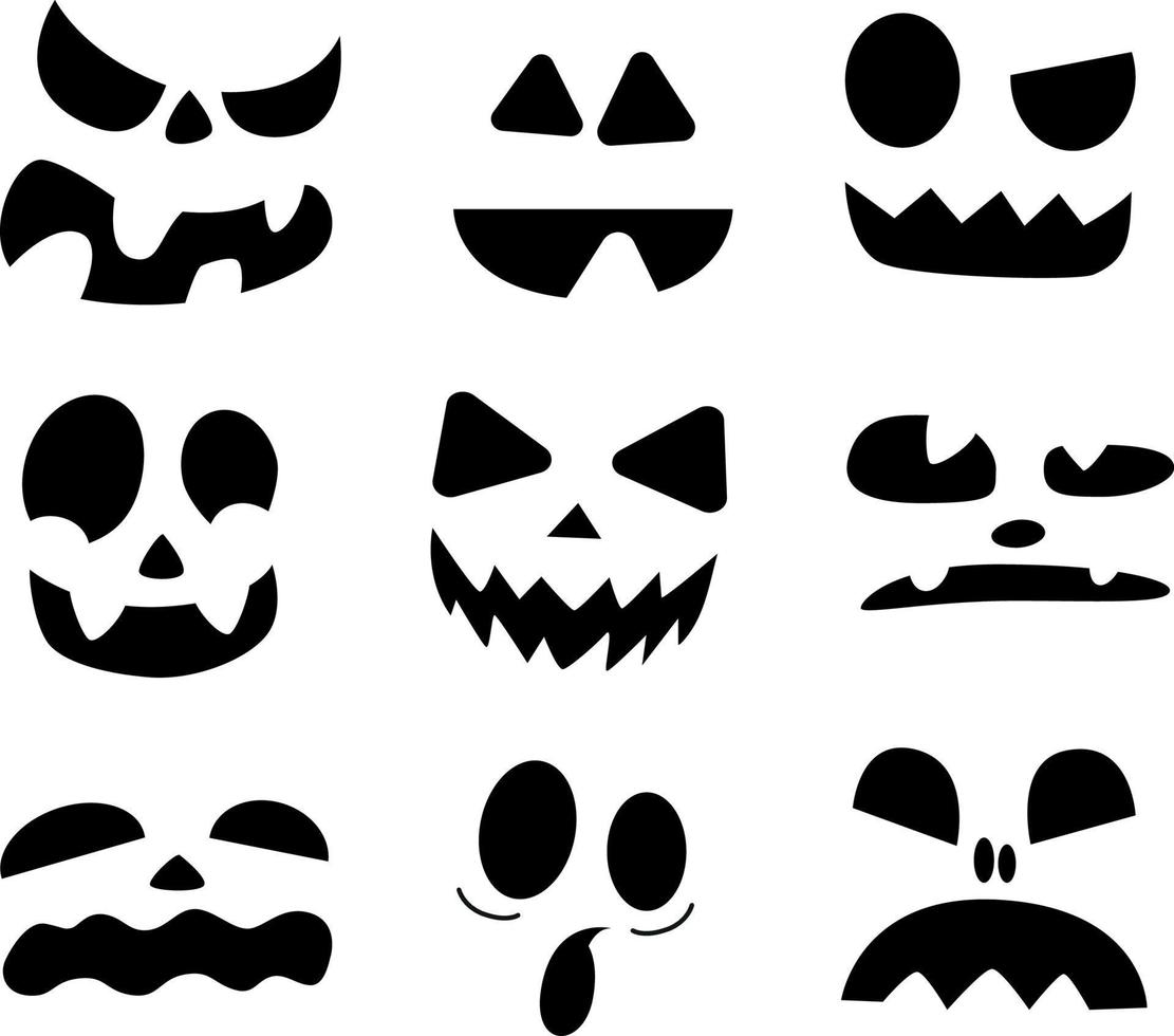 Halloween face icon set. Spooky pumpkin smile on white background. Design for the holiday Halloween. vector