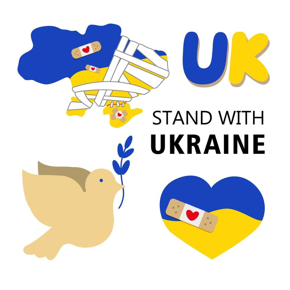 Stand With Ukraine slogan. Pray For Ukraine peace. Vector Illustration.