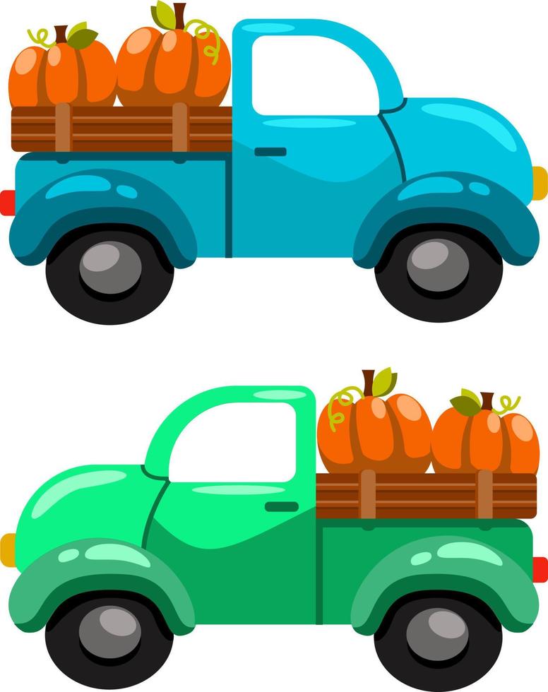 Fall truck with pumpkin harvest. Autumn poster for cards, print, decor, booklets and greeting cards vector