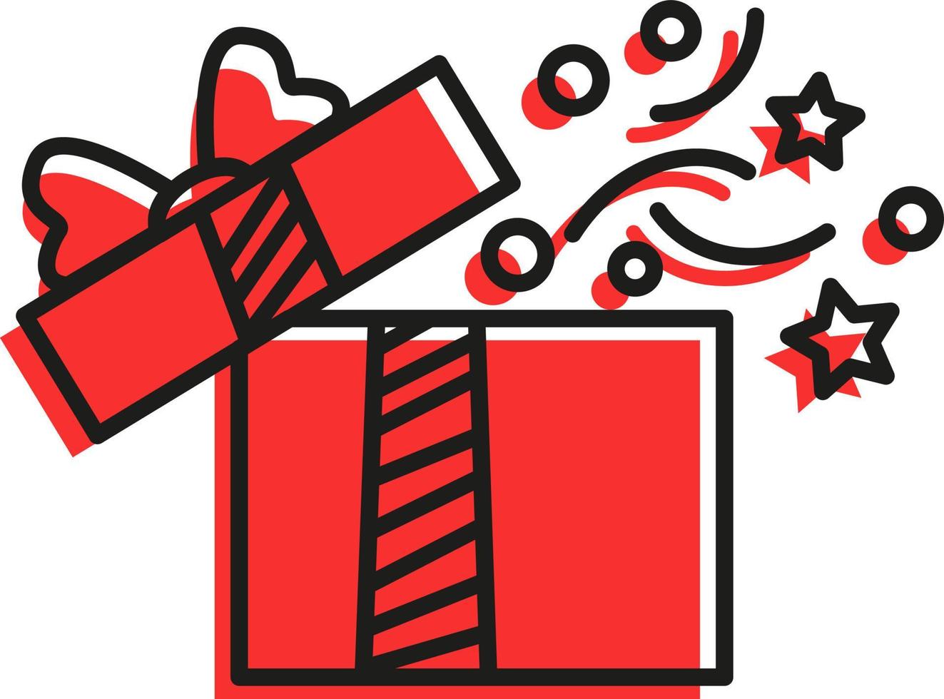 Open gift box and magic stars simple line vector