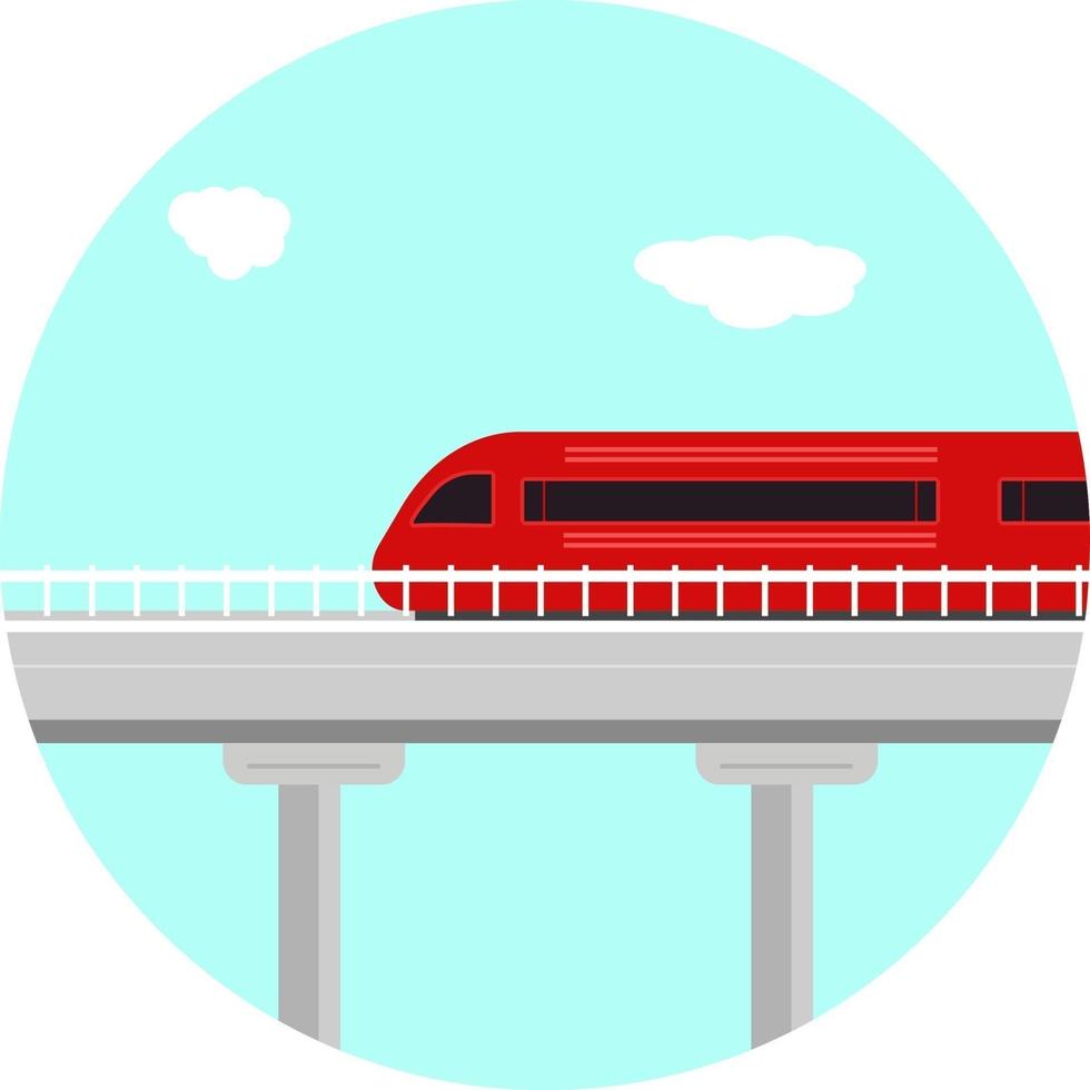 Train on a bridge, illustration, vector on a white background.