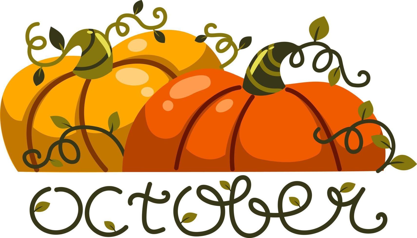 October hand drawn lettering card with pumpkin. Cute pumpkin vector