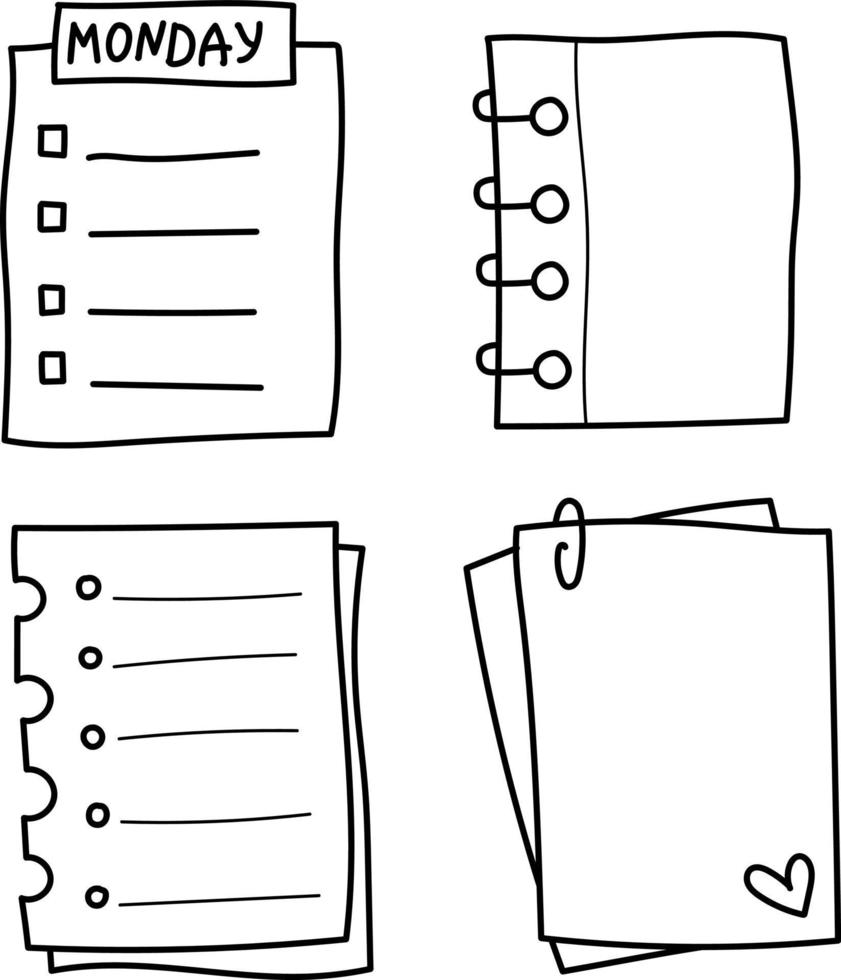Doodle paper sheet. Hand drawn sketch notebook, bullet journal sheets