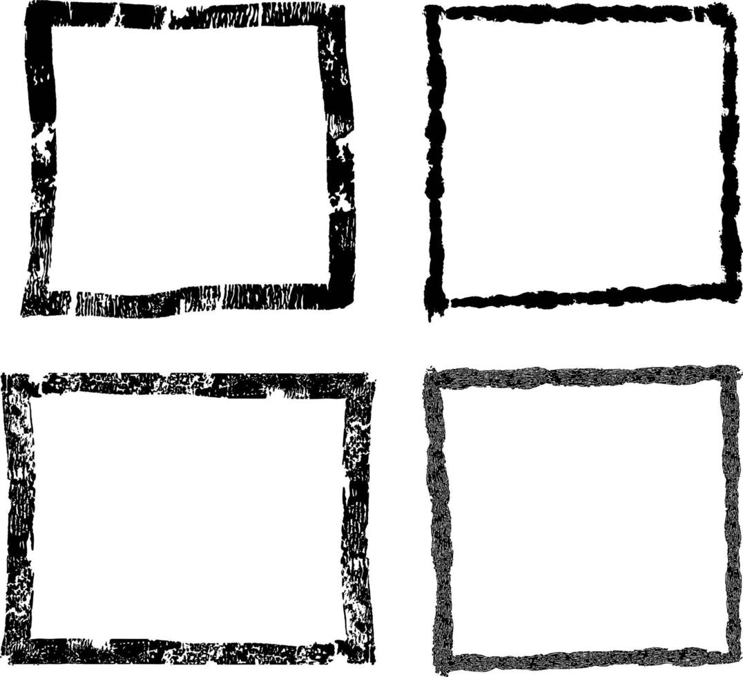 cuadrados vectoriales dibujados a mano, marcos de dibujo en blanco aislados en fondo blanco, líneas negras, formas rectangulares y cuadradas. grunge, tiza vector