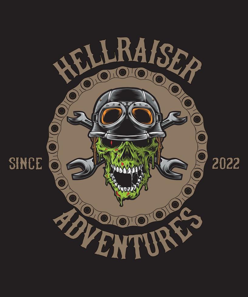 diseño de camiseta de aventurero hellraiser, diseño de camiseta de motociclista zombie. vector