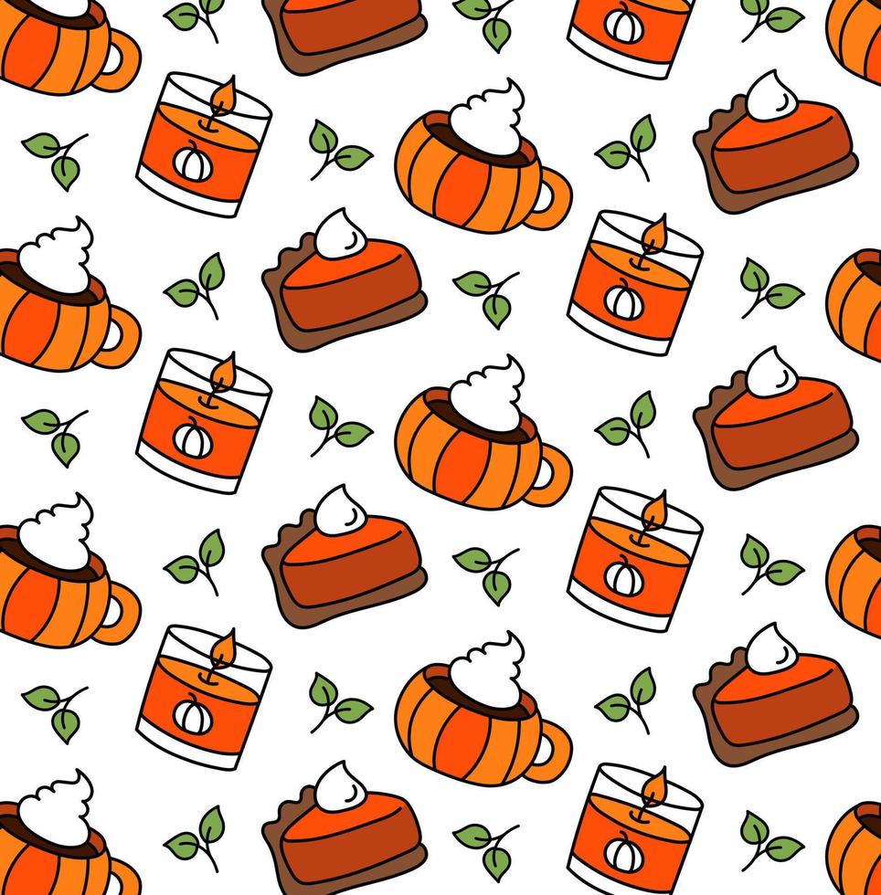 Pumpkin spice tasty stuff. Colored pattern. vector