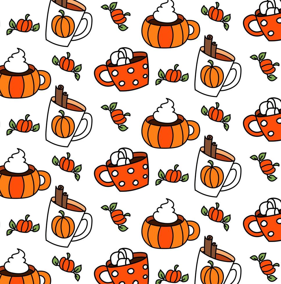 Pumpkin spice tasty stuff. Colored pattern. vector