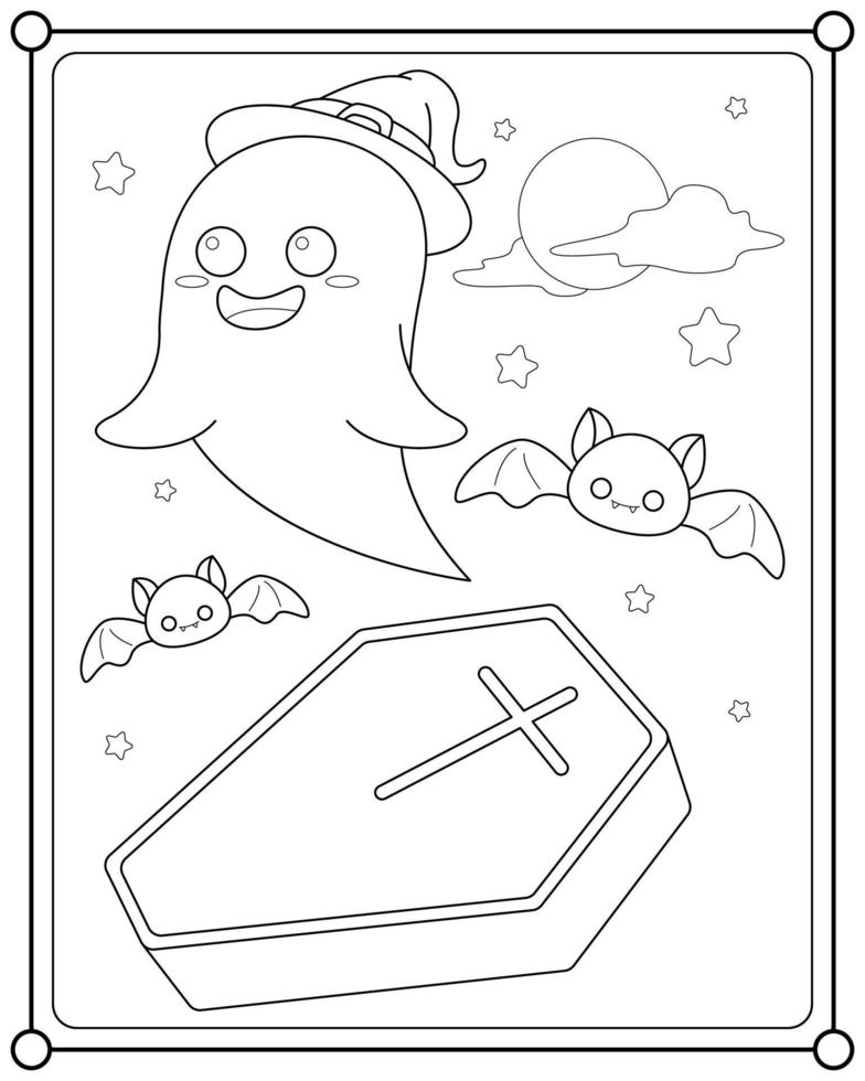 Cute ghosts suitable for children's coloring page vector illustration