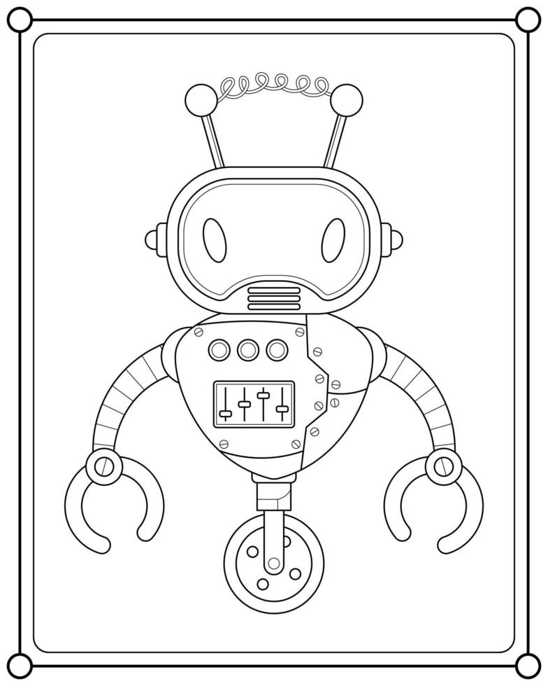 Cute robot suitable for children's coloring page vector illustration