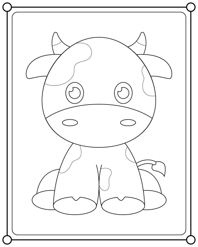 linda vaca adecuada para la ilustración de vector de página para colorear de niños