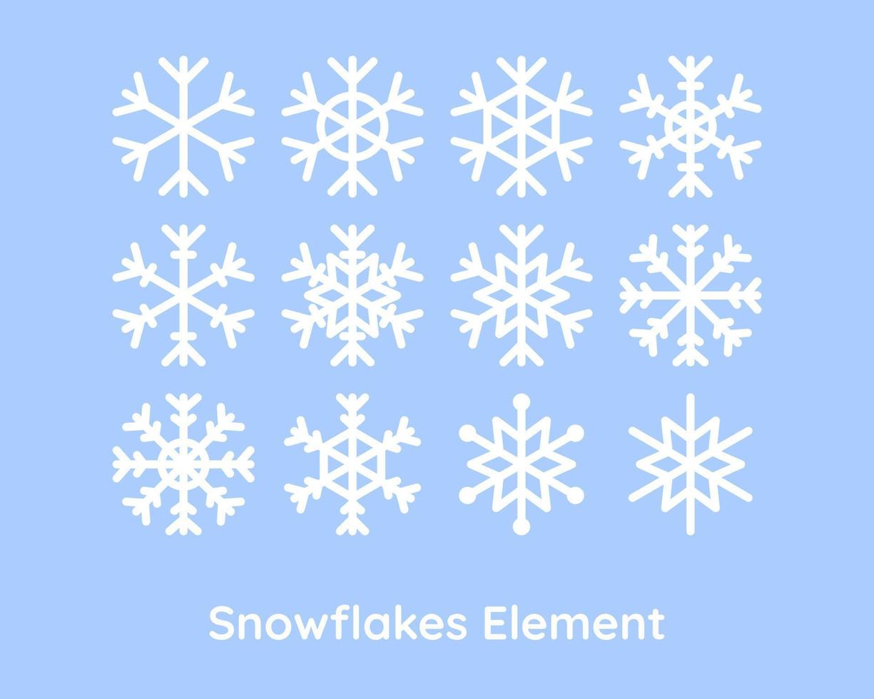 conjunto de elementos de copos de nieve blancos aislados sobre fondo azul vector