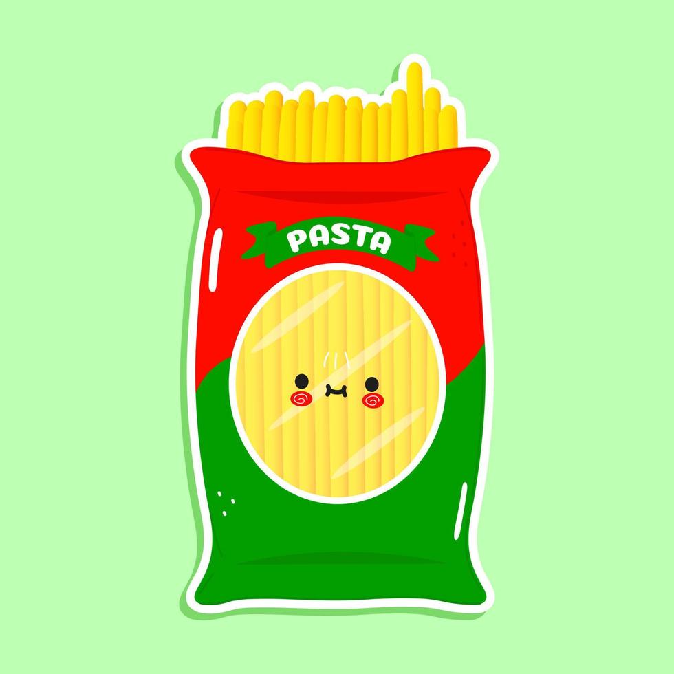 Sticker spaghetti  character. Vector hand drawn cartoon kawaii character illustration icon. Isolated on green background. Pasta character concept