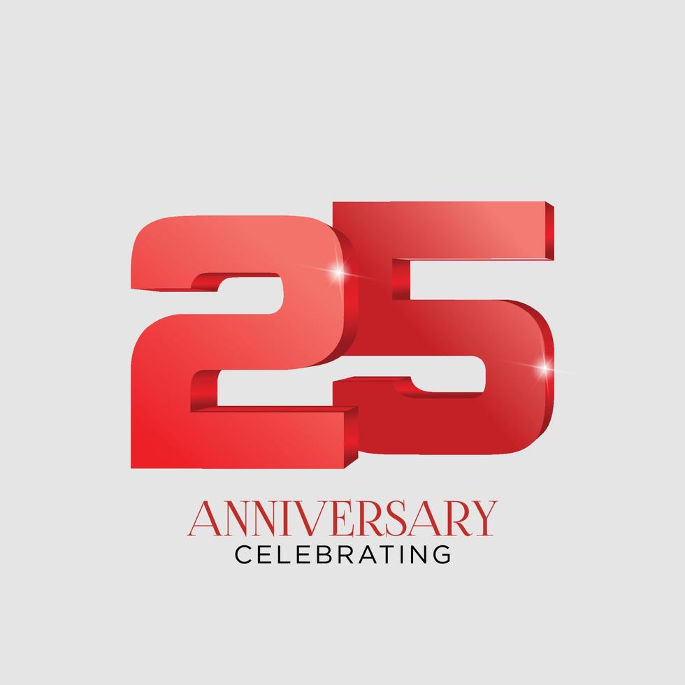 Red 25th years anniversary celebration design vector