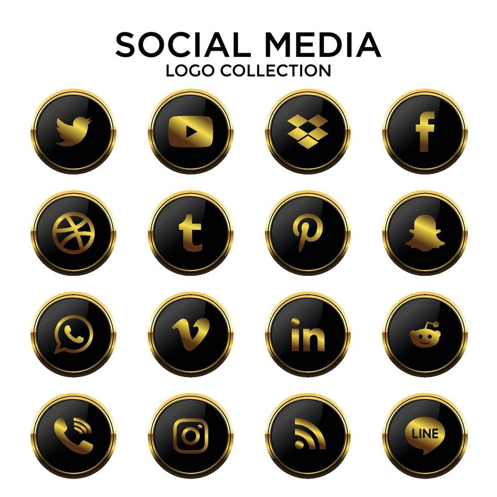 colección de logotipos dorados de redes sociales vector