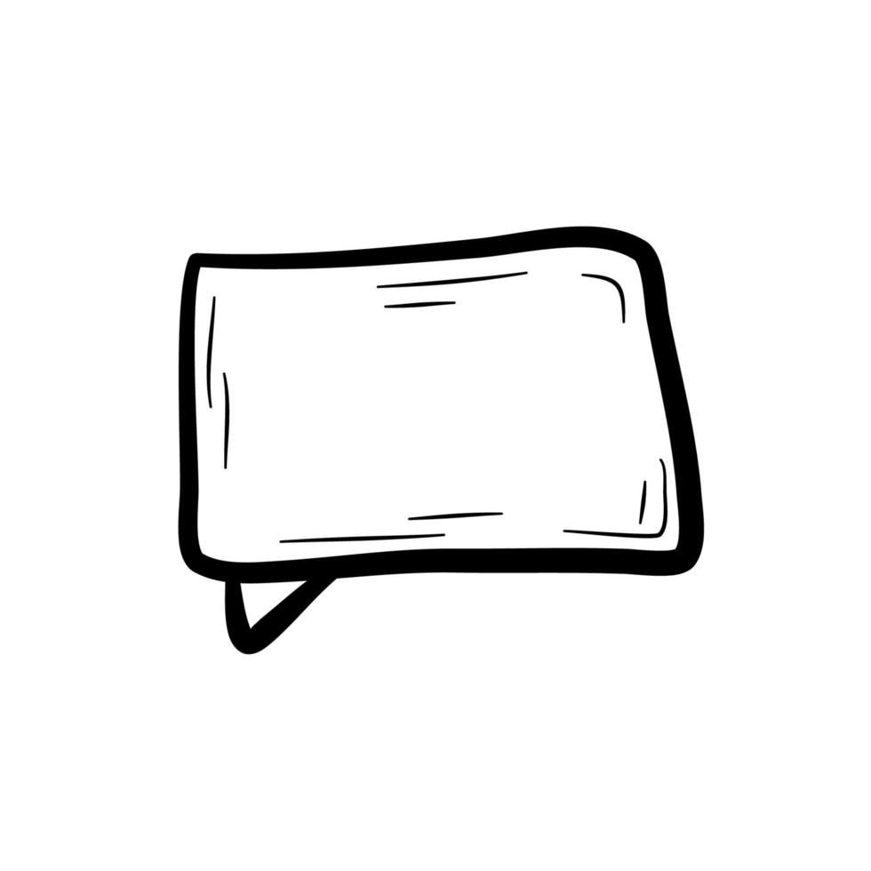 Hand drawn rectangle shaped speech bubble.  Message box, design element in doodle style.  Flat vector illustration.