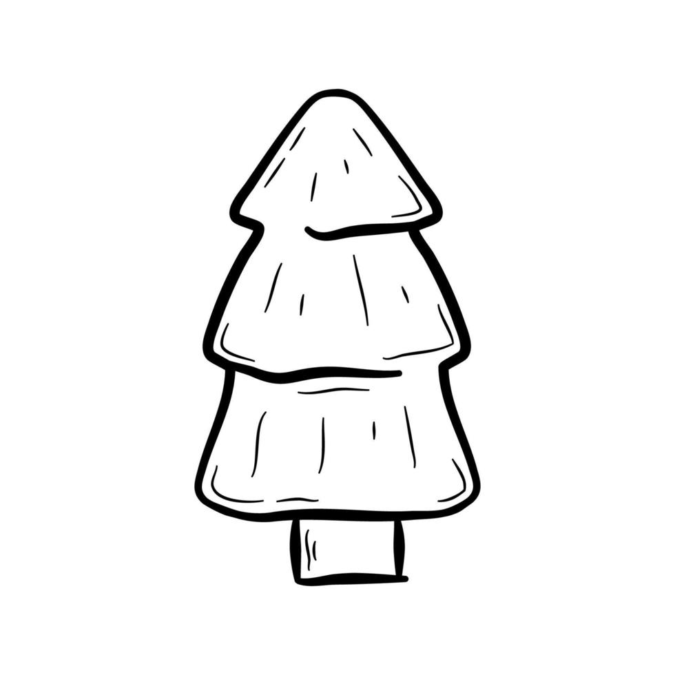 Hand drawn spruce. Forest christmas tree, black and white design element.  Flat vector illustration in doodle style.