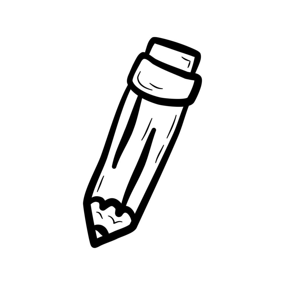 Hand drawn pencil.  Stationery item for writing and drawing, design element in doodle style.  Flat vector illustration.