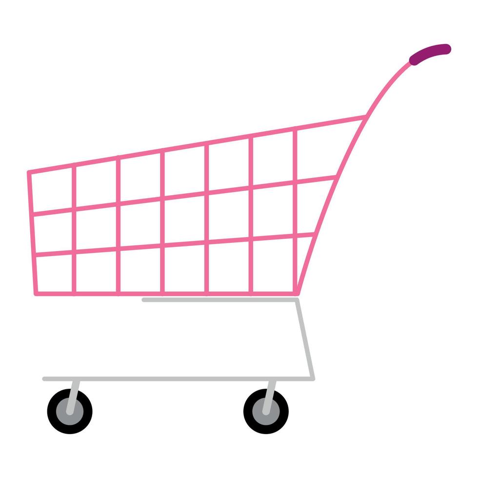 Shopping trolley in pink color, flat vector, isolated on white, an essential attribute of a shopper vector