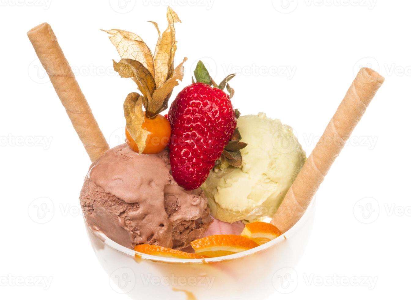 yogurt and chocolate ice cream in a bowl close up photo
