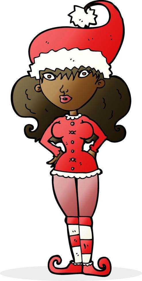 cartoon santa's helper woman vector