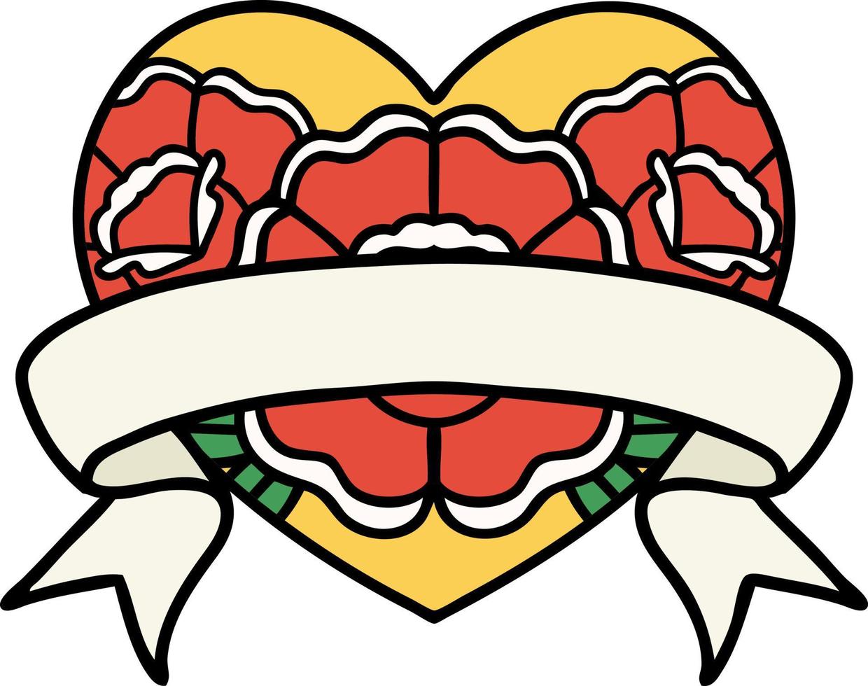 traditional tattoo of a heart and banner with flowers vector
