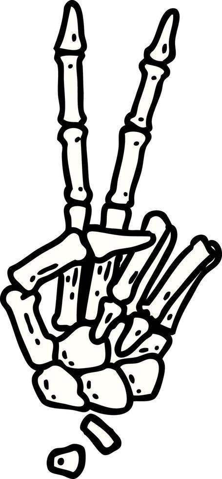 traditional tattoo of a skeleton hand giving a peace sign vector