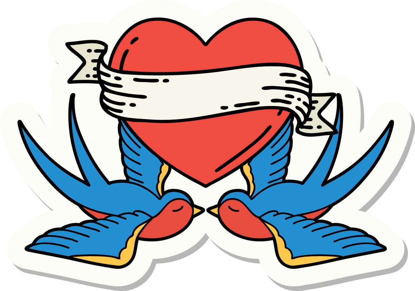 pegatina estilo tatuaje de una golondrina y un corazón con pancarta vector