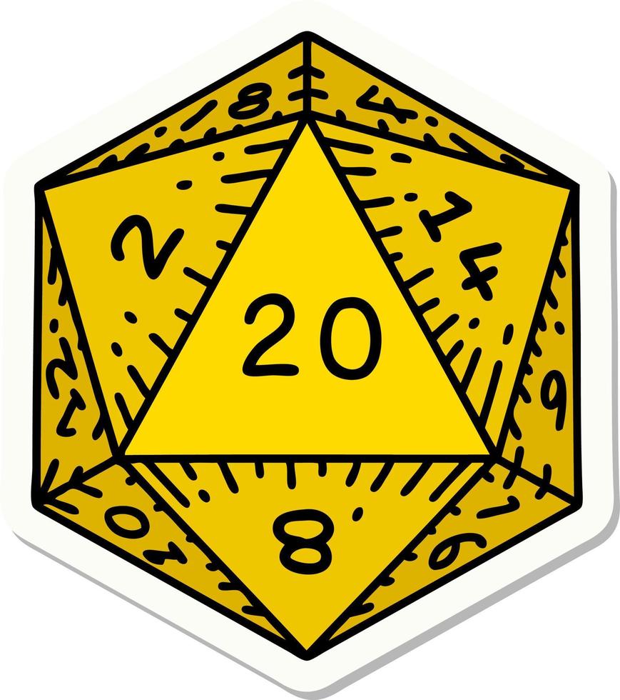 pegatina estilo tatuaje de un dado d20 vector