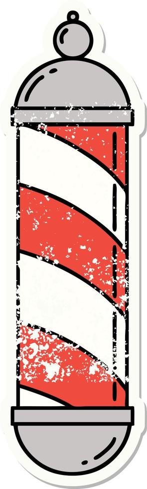 traditional distressed sticker tattoo of a barbers pole vector
