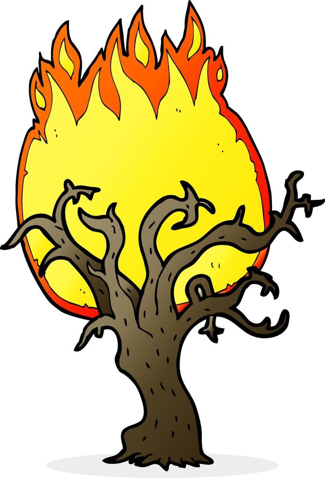 cartoon winter tree on fire vector