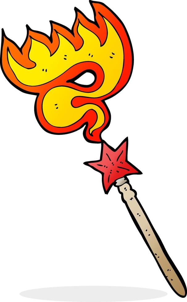 cartoon magic wand casting fire spell vector