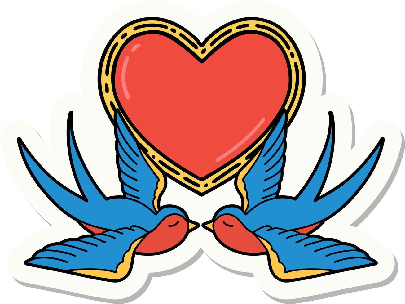 sticker of tattoo in traditional style of swallows and a heart vector