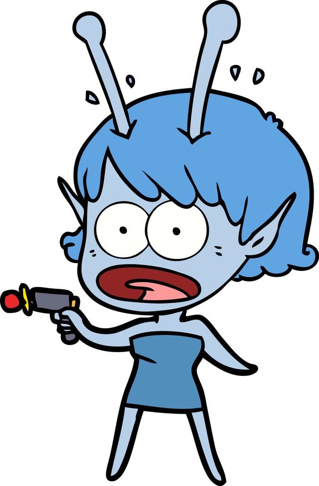 cartoon shocked alien girl vector