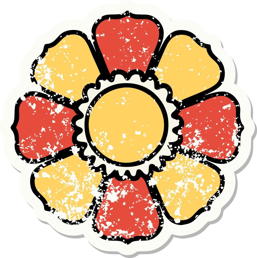 distressed sticker tattoo in traditional style of a flower vector