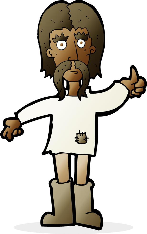 caricatura, hippie, hombre, dar, pulgares arriba, símbolo vector