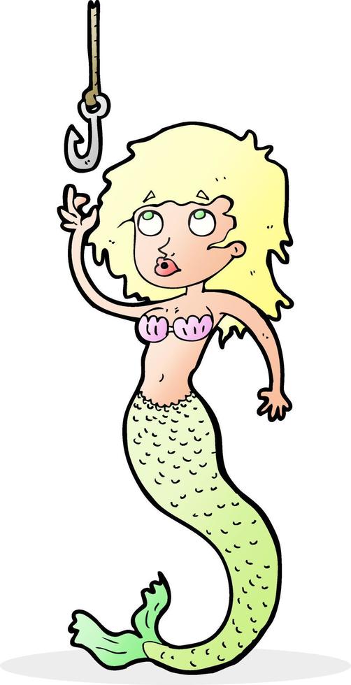 cartoon mermaid and fish hook vector