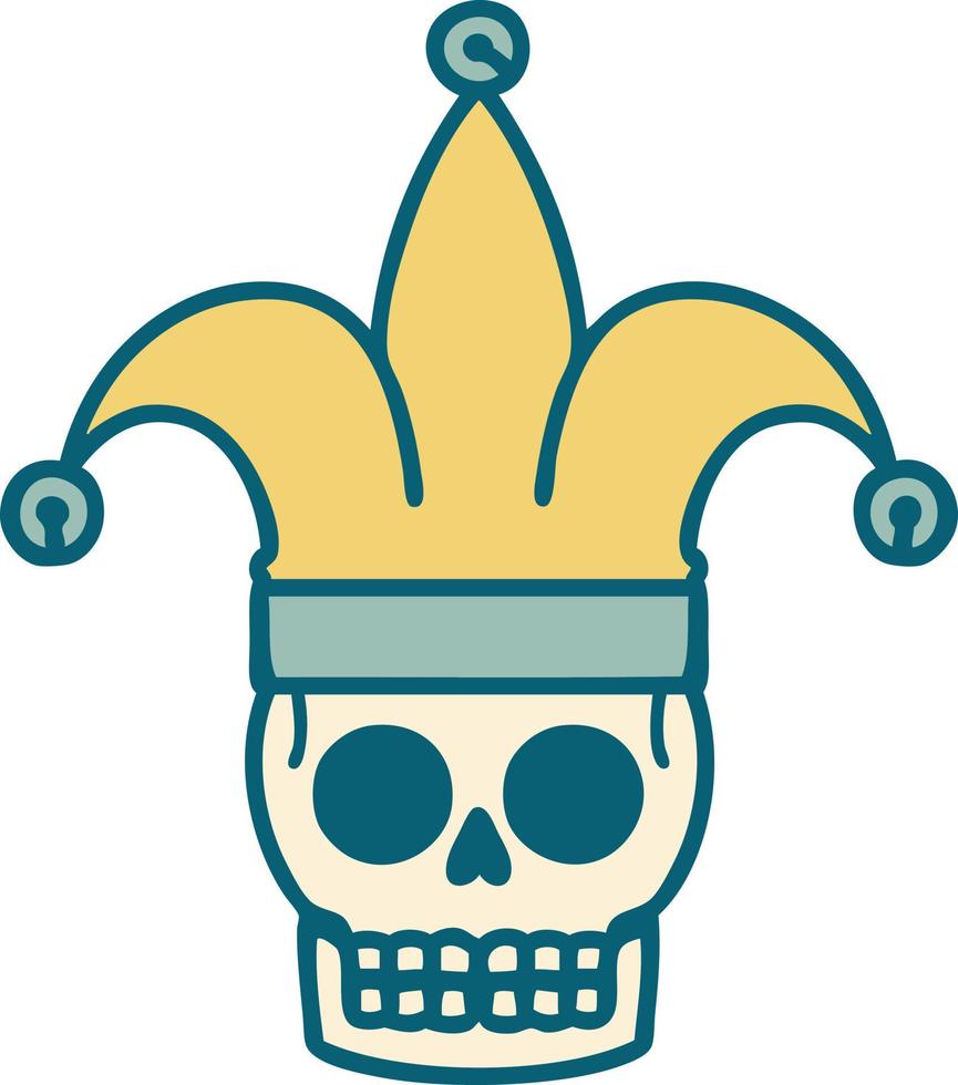 iconic tattoo style image of a skull jester vector
