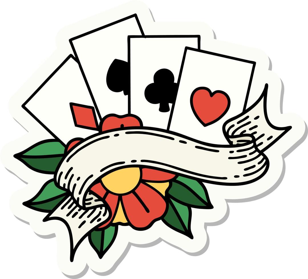 sticker of tattoo in traditional style of cards and banner vector