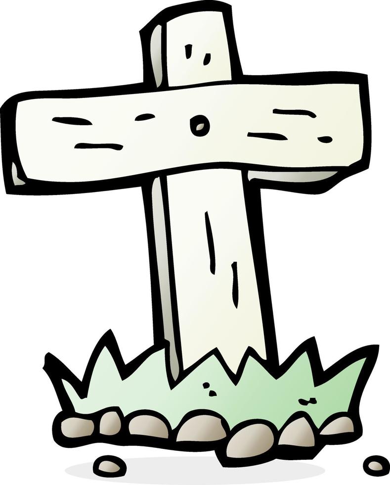 cartoon wooden cross grave vector