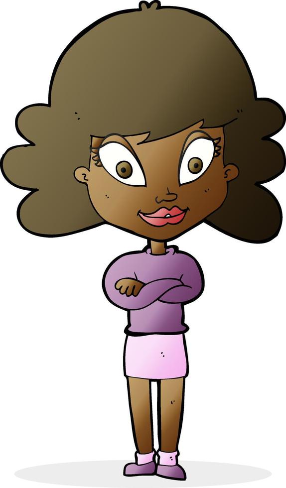 cartoon happy woman with folded arms vector