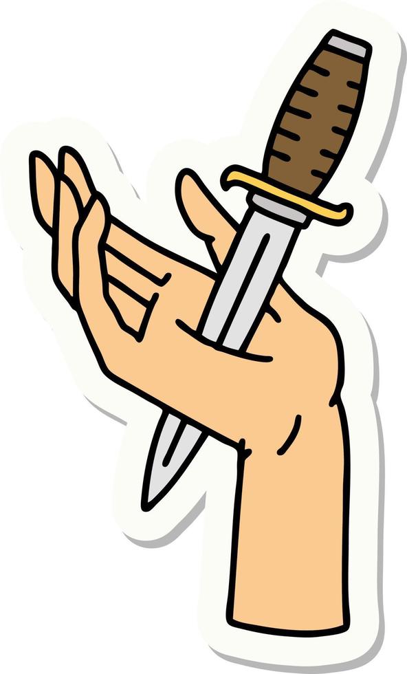 sticker of tattoo in traditional style of a dagger in the hand vector