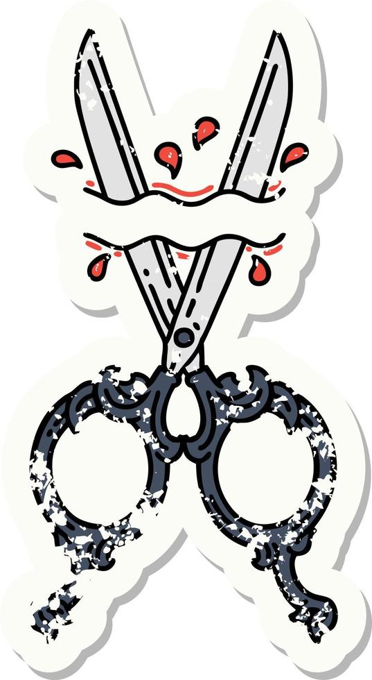 distressed sticker tattoo in traditional style of barber scissors vector