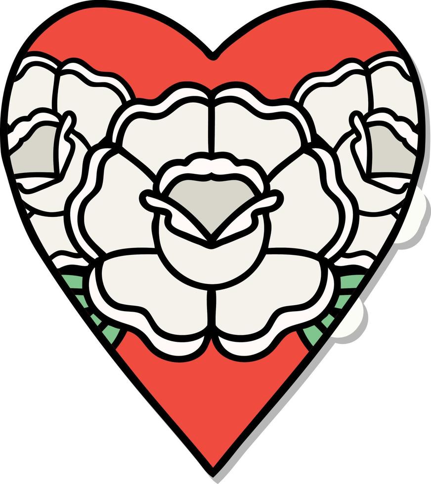sticker of tattoo in traditional style of a heart and flowers vector