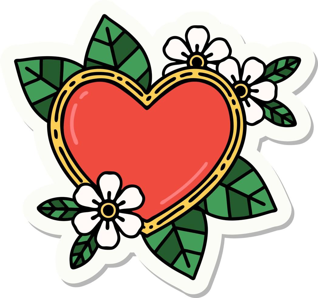 sticker of tattoo in traditional style of a botanical heart vector