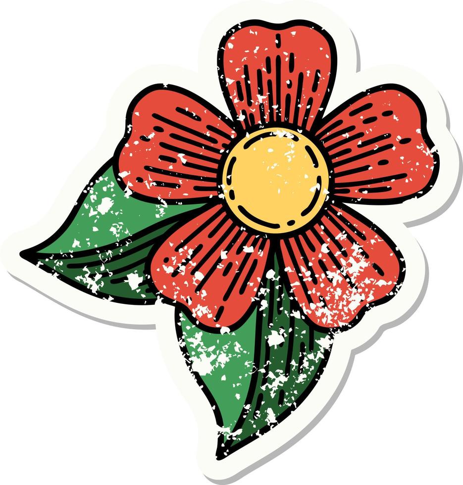 distressed sticker tattoo in traditional style of a flower vector