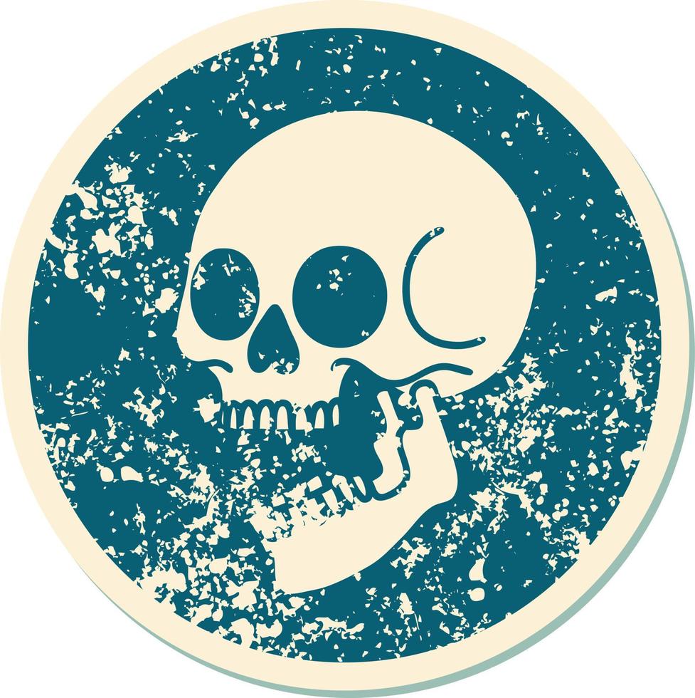 iconic distressed sticker tattoo style image of a skull vector