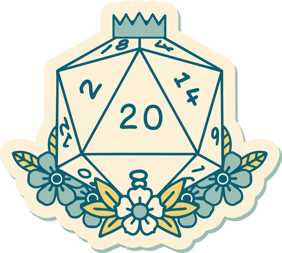 sticker of tattoo in traditional style of a d20 vector