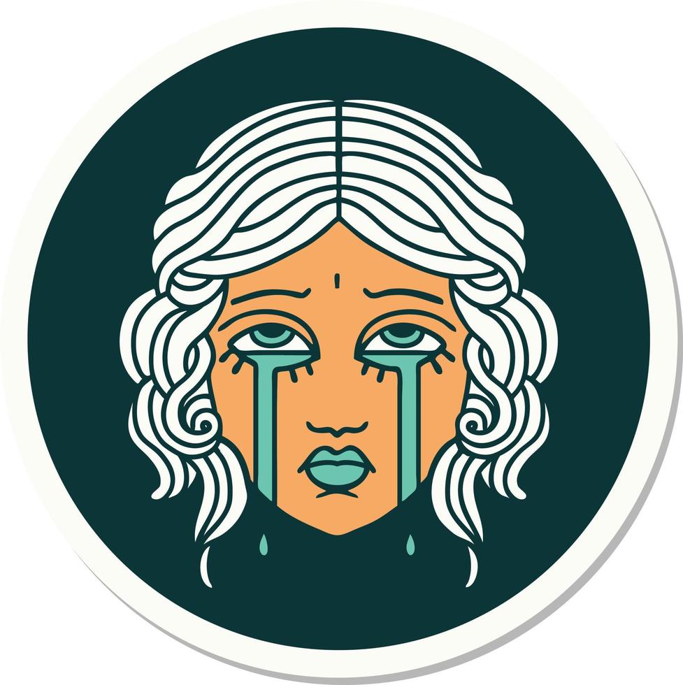 sticker of tattoo in traditional style of female face crying vector